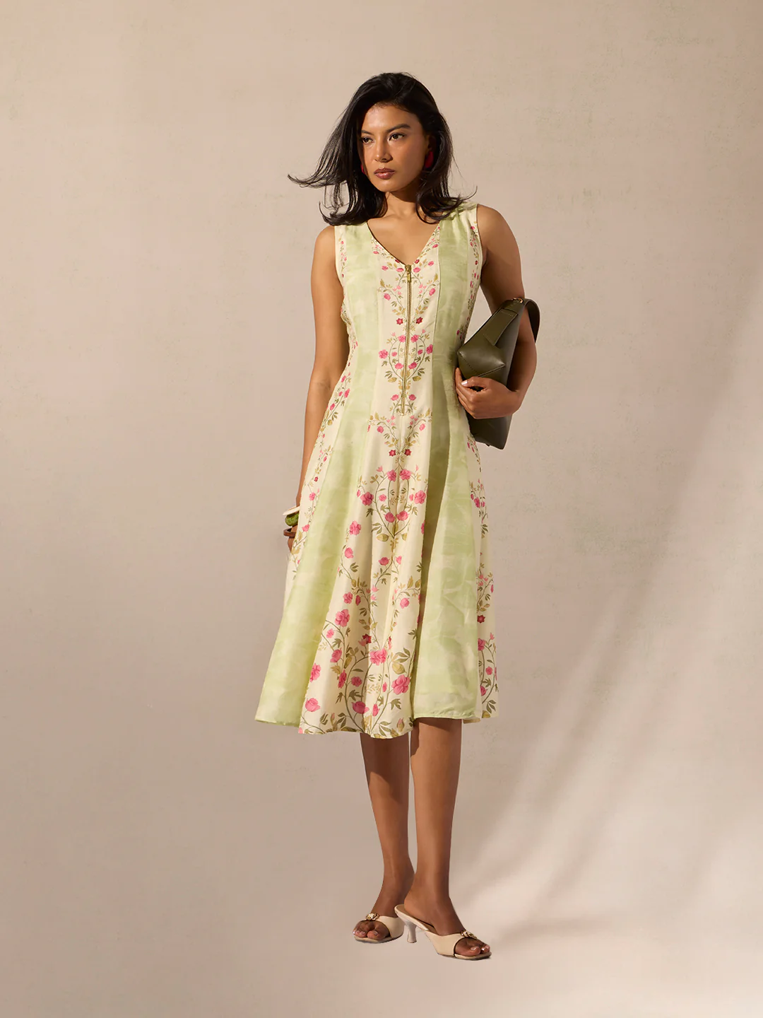 Floral Midi Dress - Green - Image 2