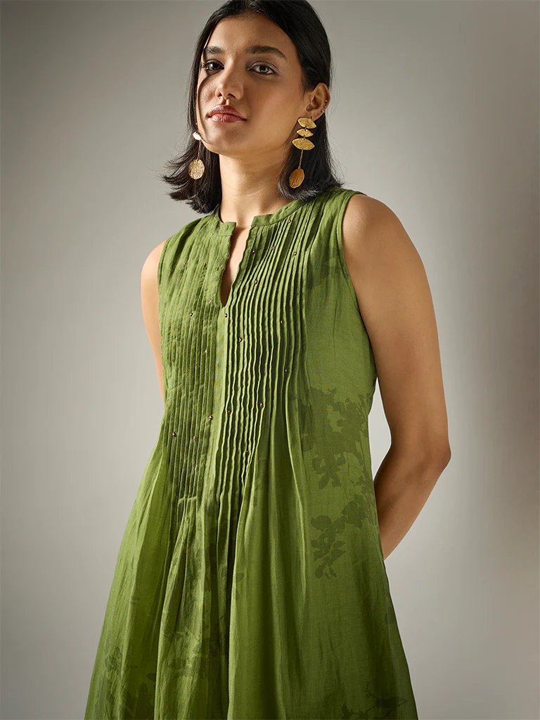 Floral Printed Kurta – Green - Image 3