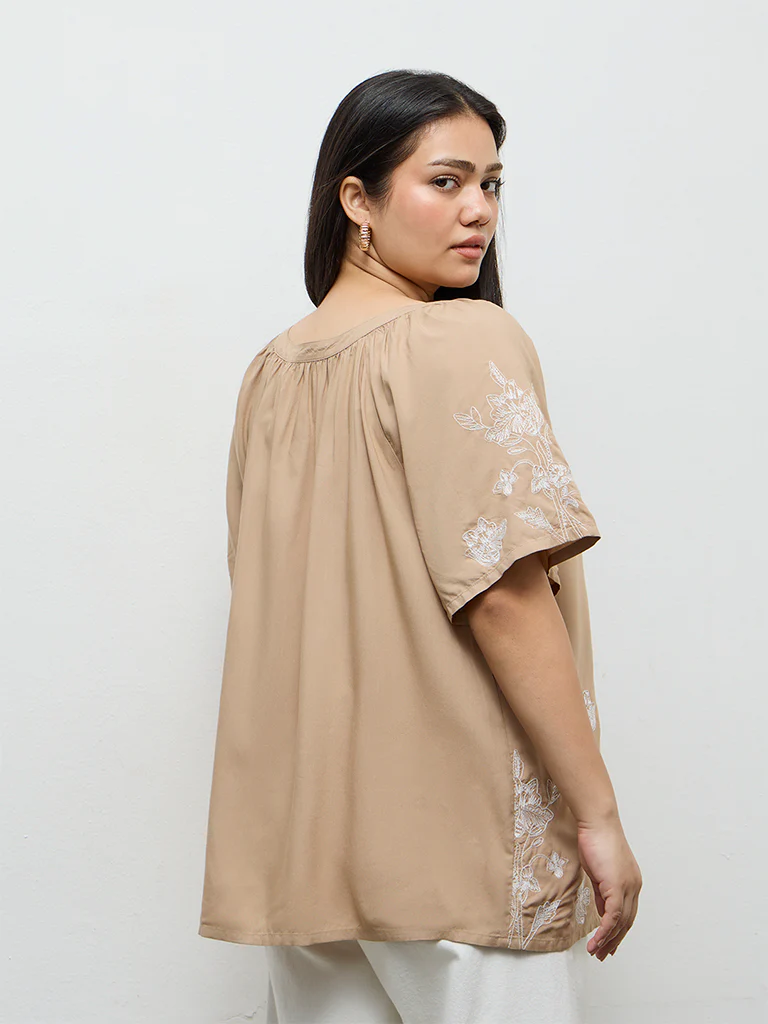 Gia Beige Floral Embroidered Top - Image 4