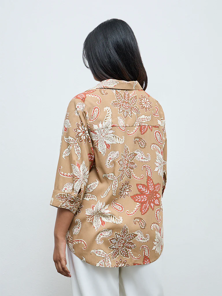 Gia Beige Foliage Printed Blouse - Image 4