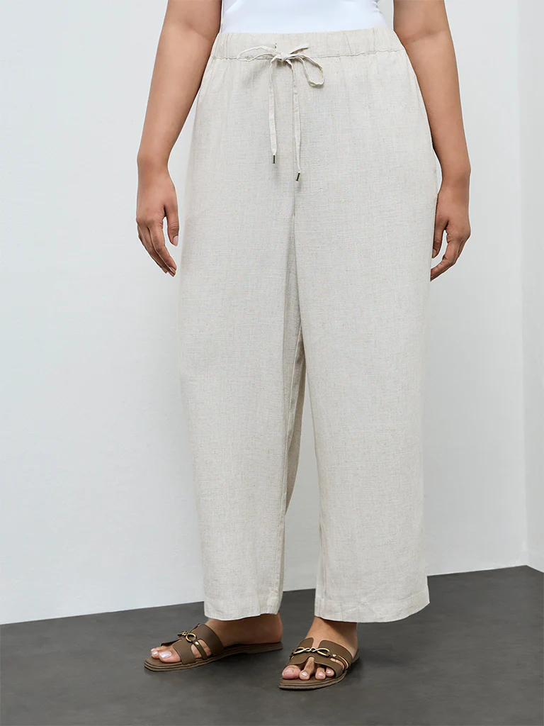 Gia Beige High-Rise Cotton Pants - Image 2