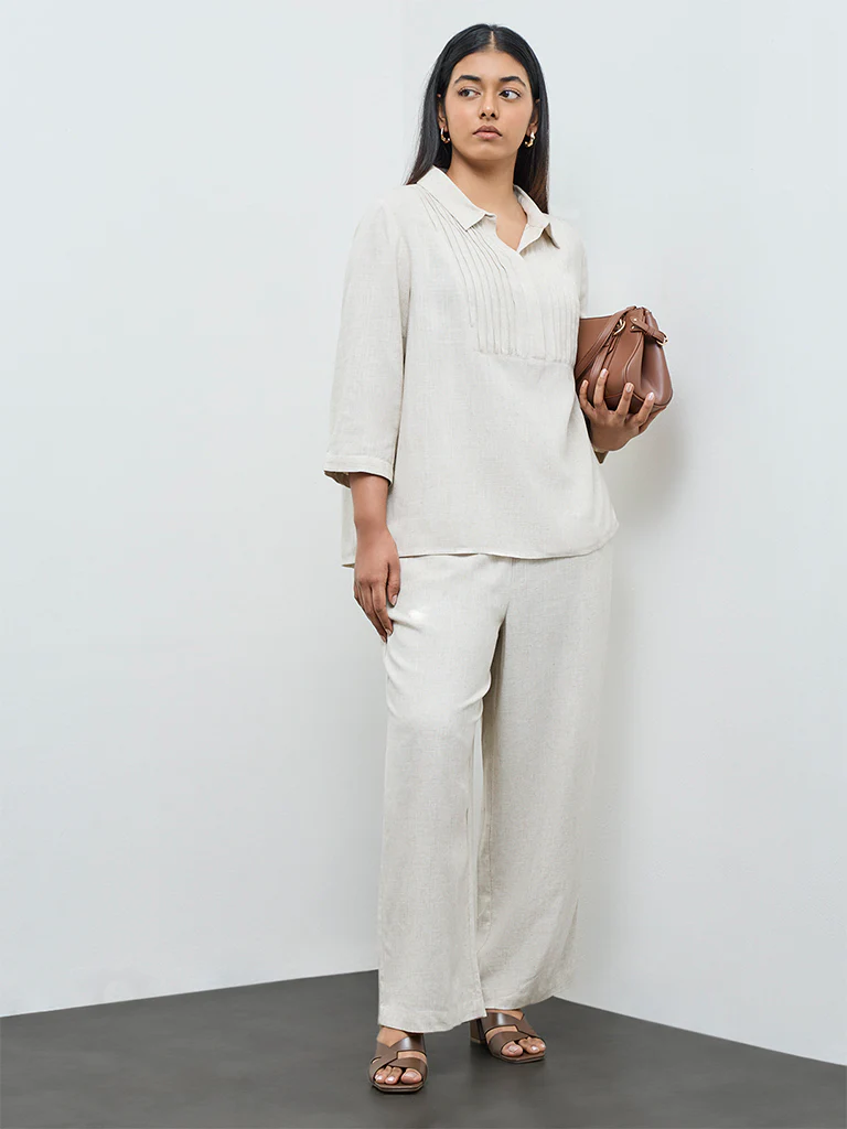 Gia Beige Pintuck Detailed Blouse