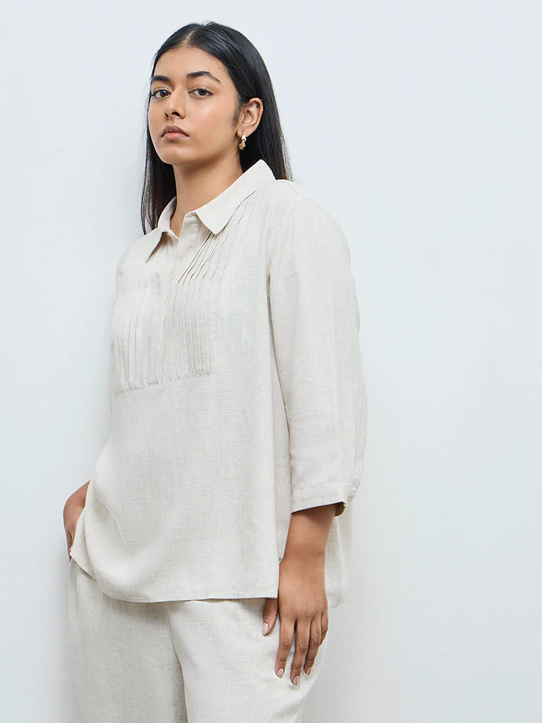 Gia Beige Pintuck Detailed Blouse - Image 2