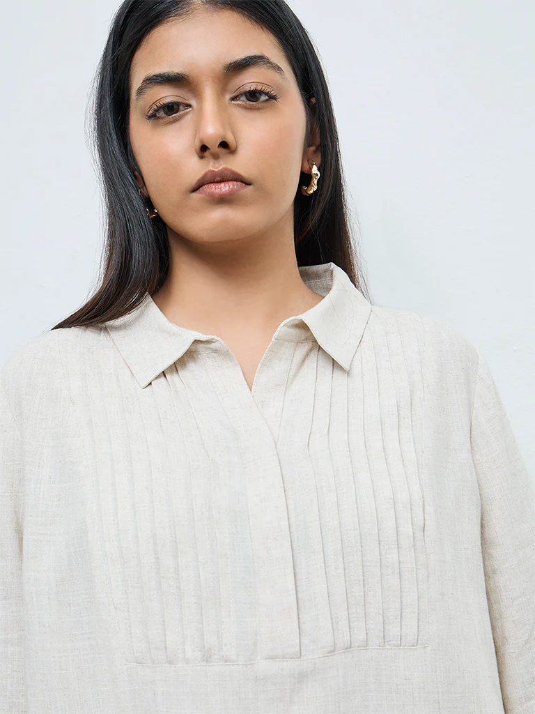 Gia Beige Pintuck Detailed Blouse - Image 3