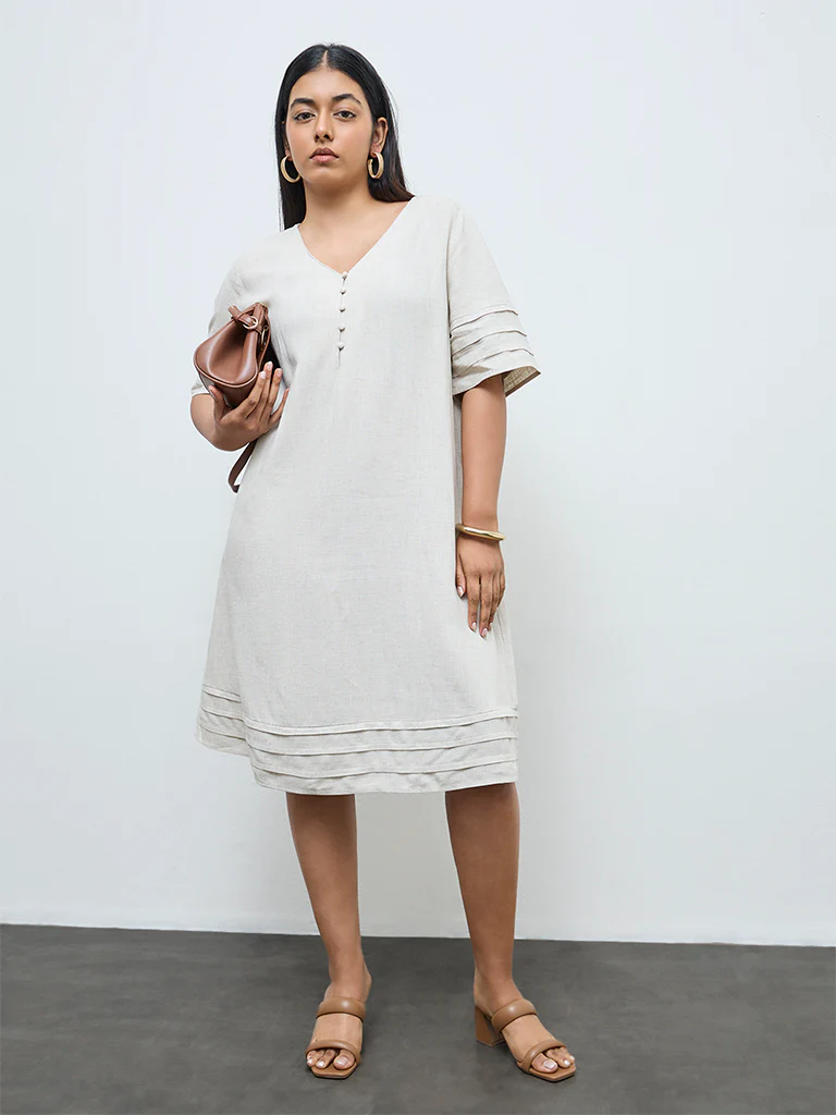 Gia Beige Solid A-Line Dress