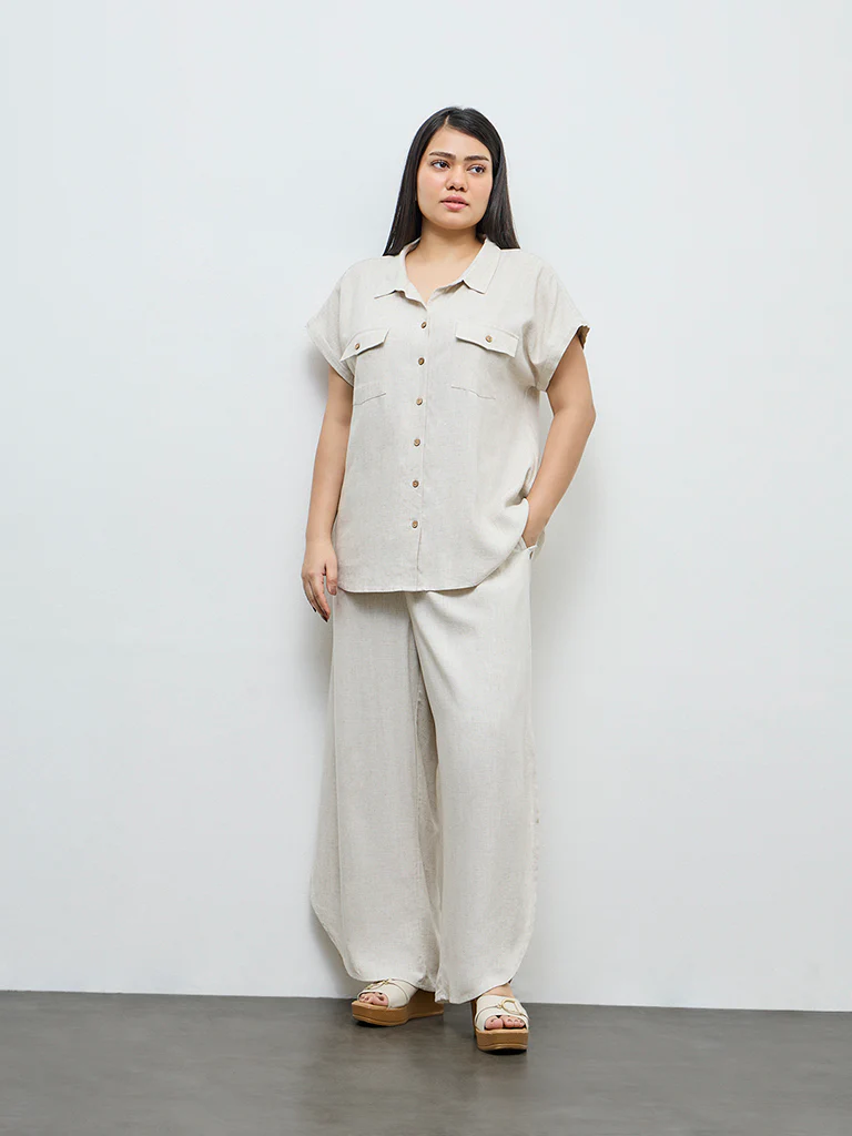 Gia Beige Solid Blouse - Image 2