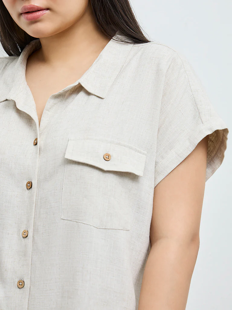Gia Beige Solid Blouse - Image 3