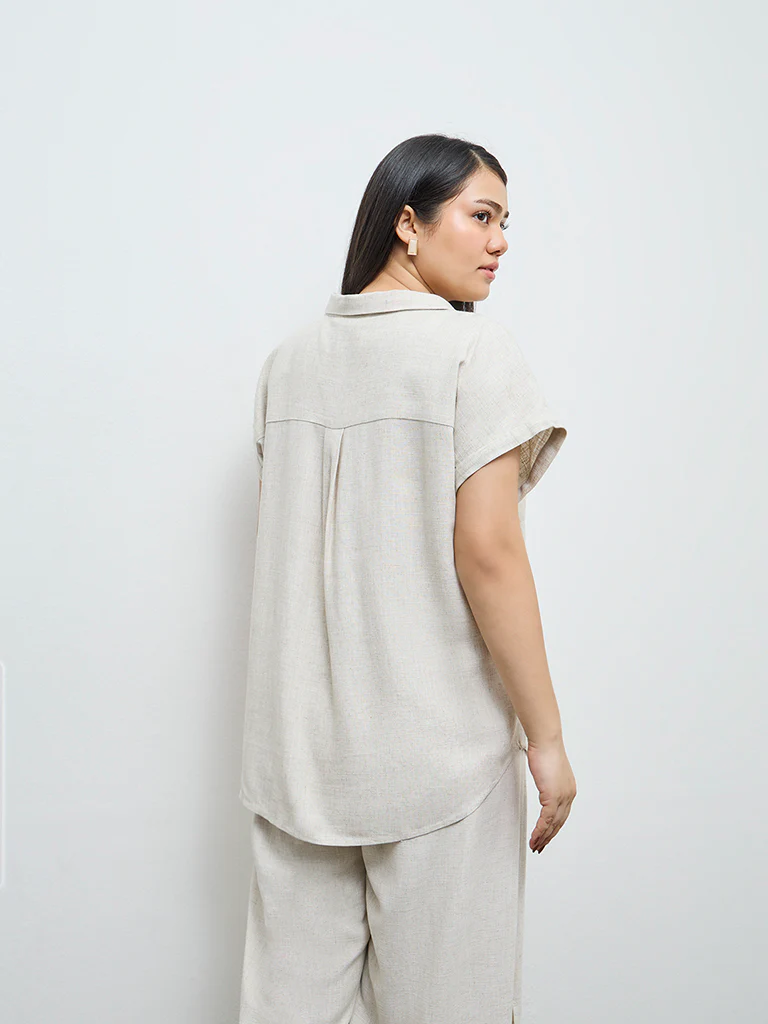 Gia Beige Solid Blouse - Image 4