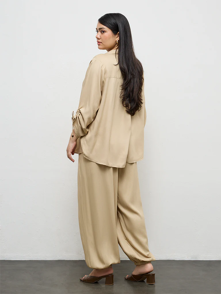 Gia Beige Solid High-Rise Pants - Image 4