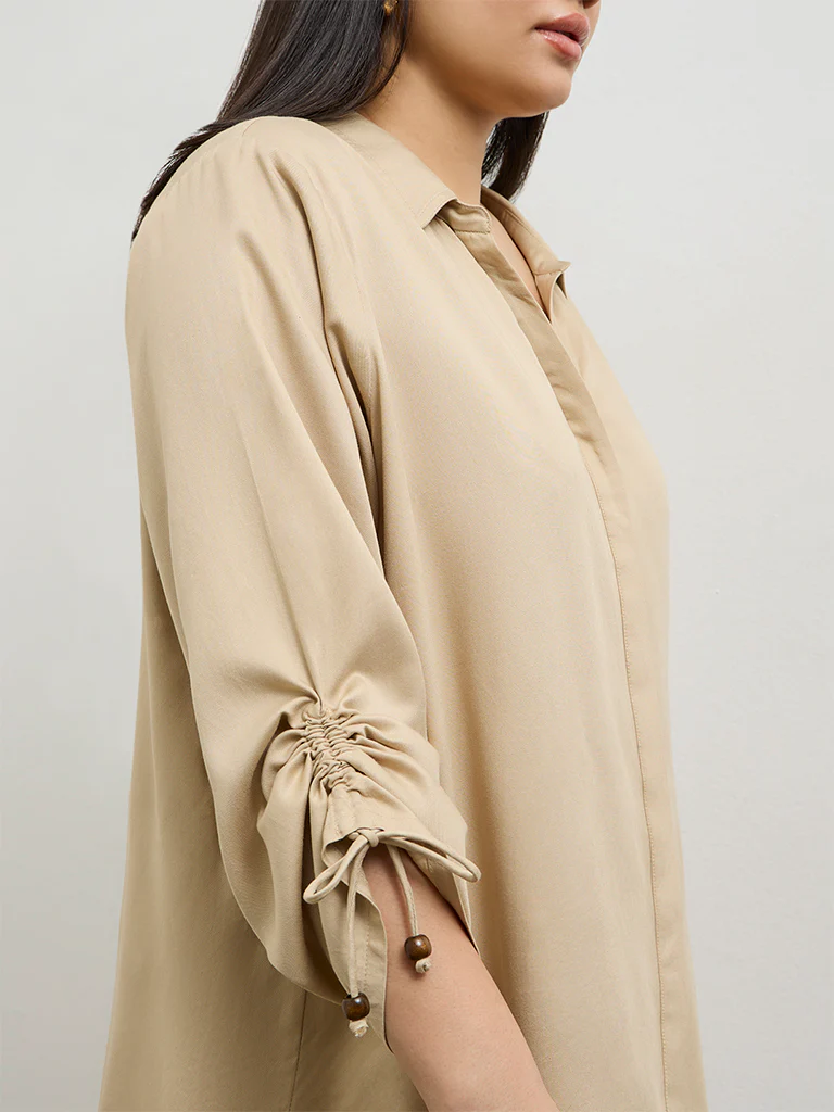 Gia Beige Solid Shirt - Image 3