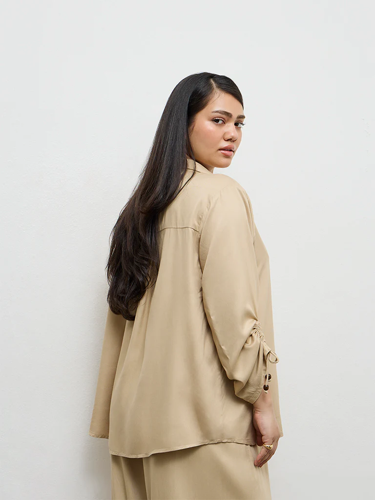 Gia Beige Solid Shirt - Image 4