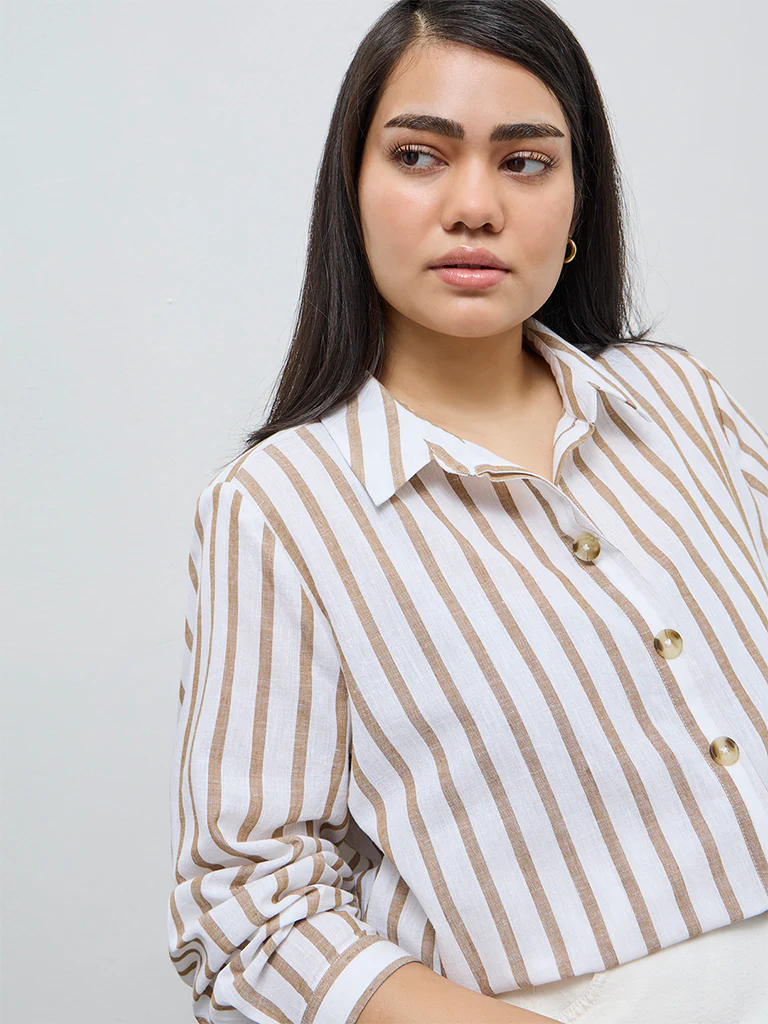 Gia Beige Striped Cotton-Blend Shirt