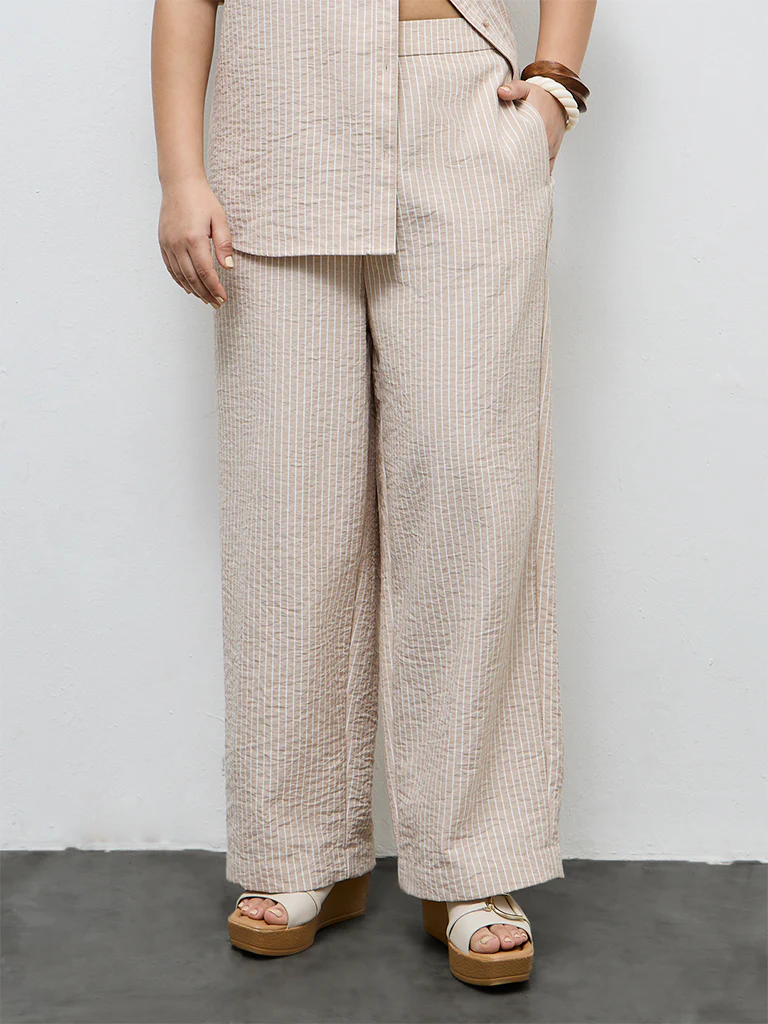 Gia Beige Striped High-Rise Trousers - Image 2