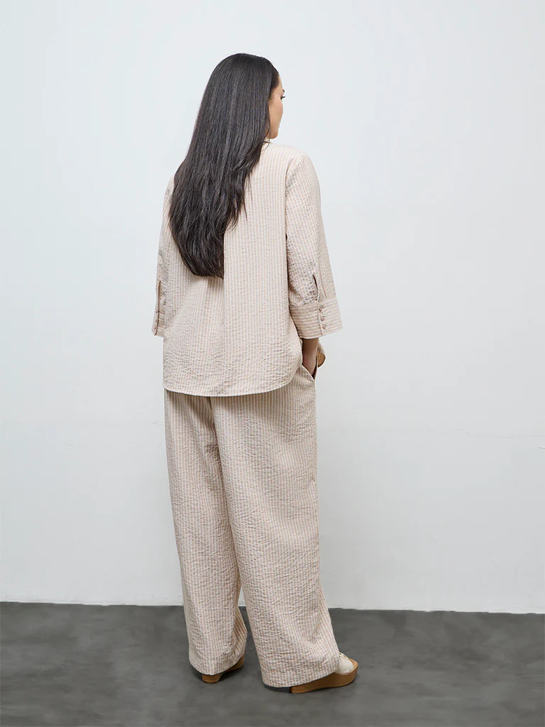 Gia Beige Striped High-Rise Trousers - Image 4