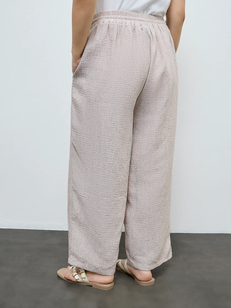 Gia Beige Textured High-Rise Pants - Image 3