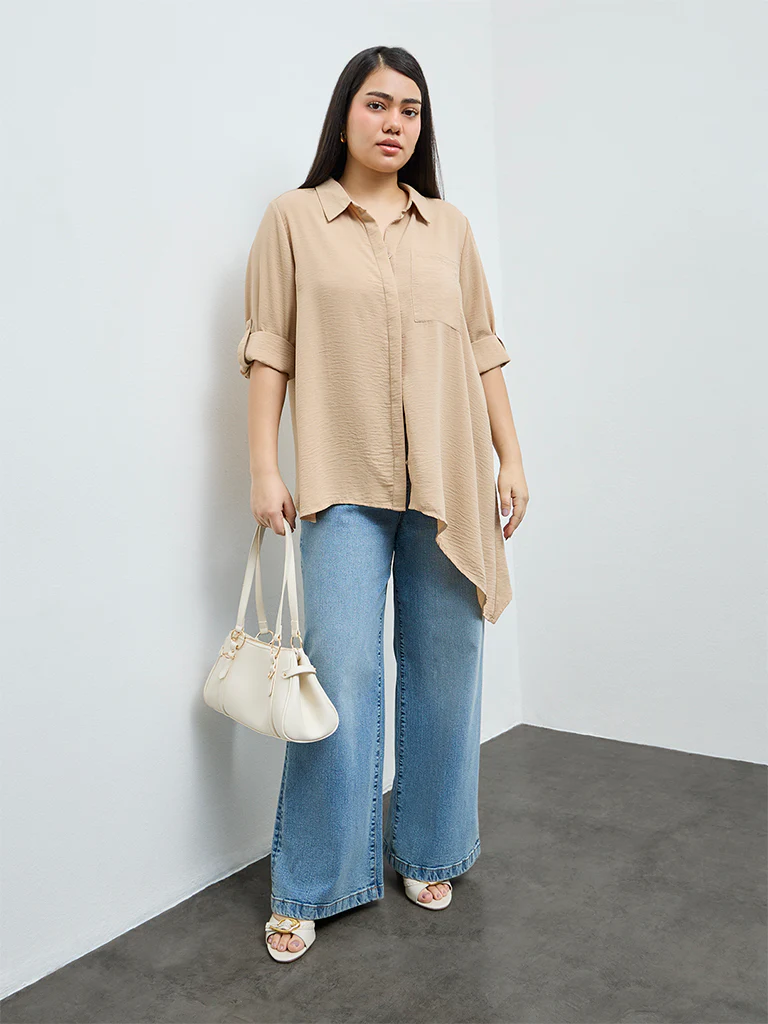 Gia Beige Textured Shirt - Image 2