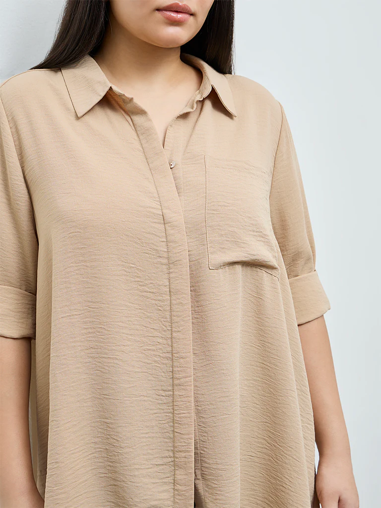 Gia Beige Textured Shirt - Image 3