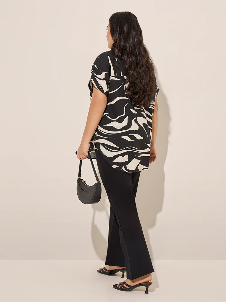 Gia Black Abstract Printed High-Low Cotton Top - Image 5