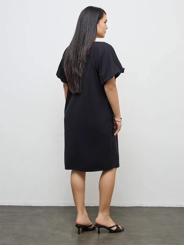 Gia Black Cotton Straight Dress - Image 4