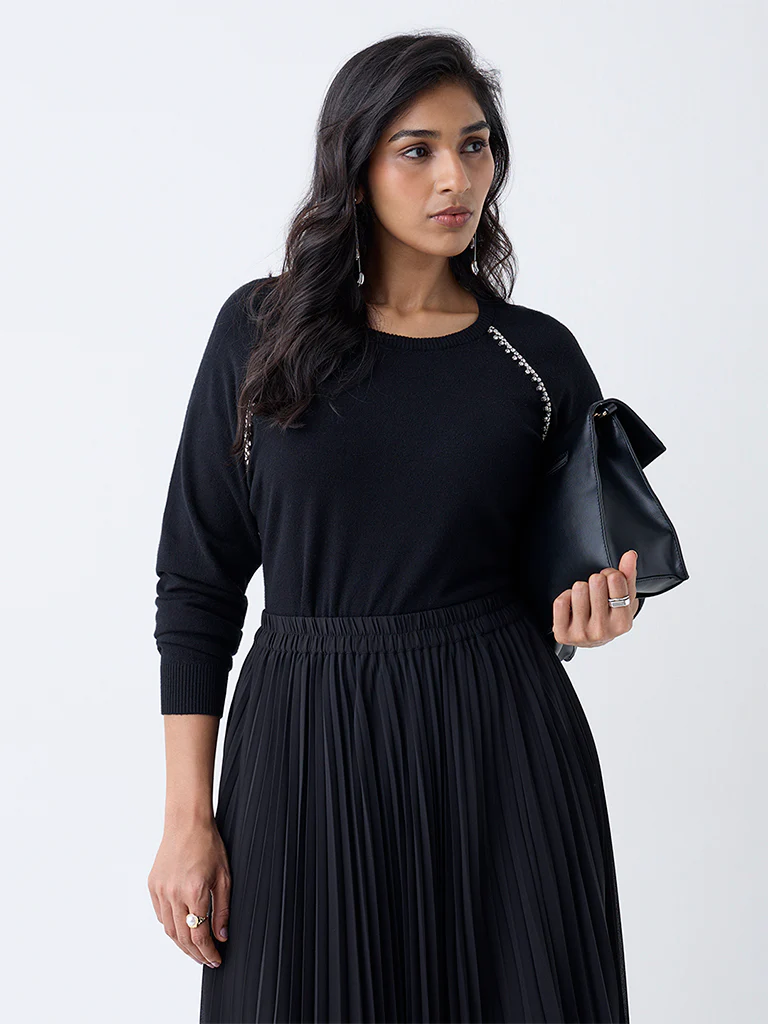 Gia Black Diamante-Detailed Sweater