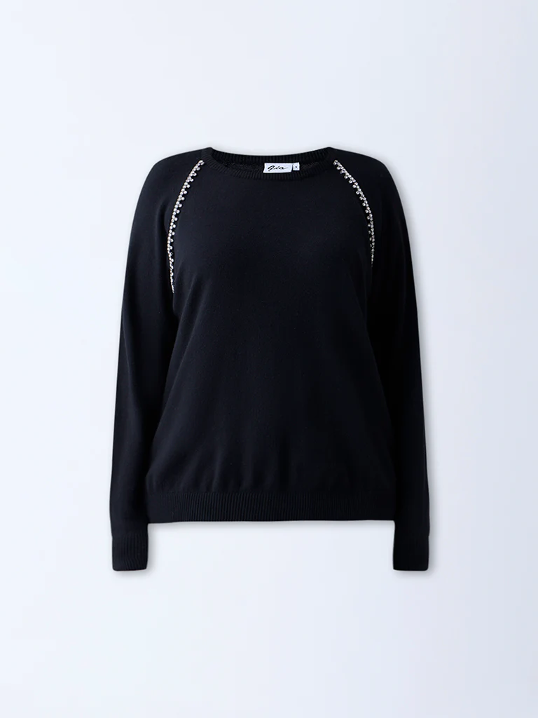 Gia Black Diamante-Detailed Sweater - Image 5