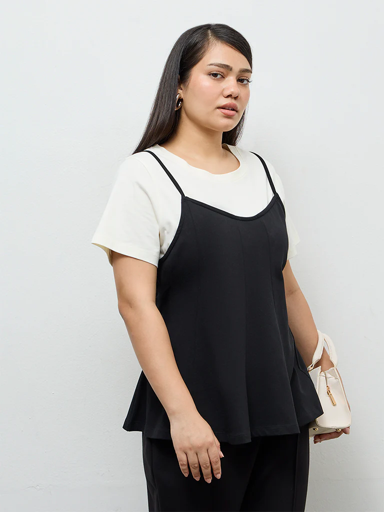 Gia Black Double-Layered Cotton T-Shirt - Image 2