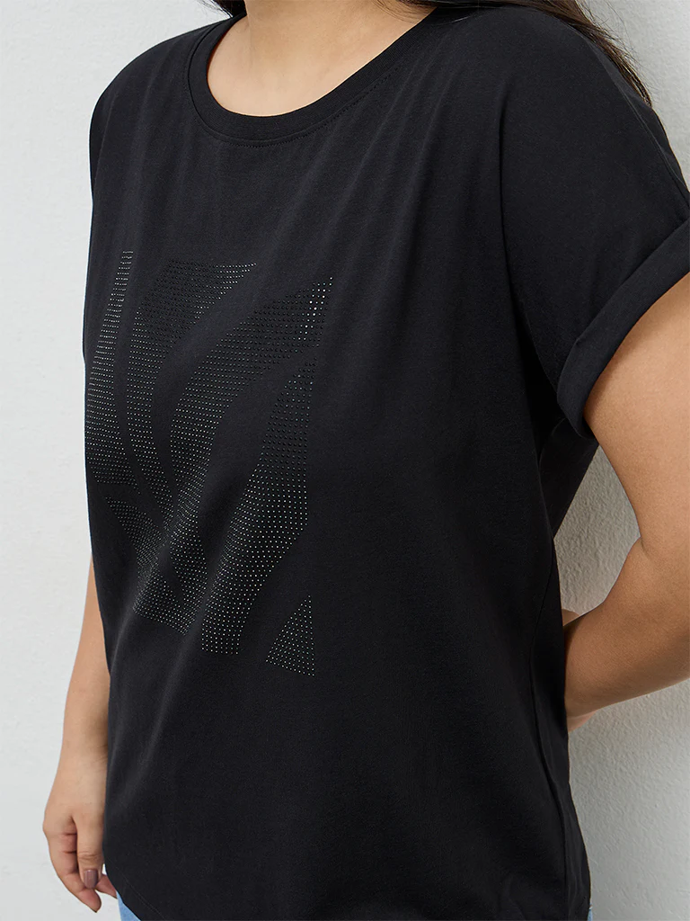 Gia Black Embellished Cotton T-Shirt - Image 3