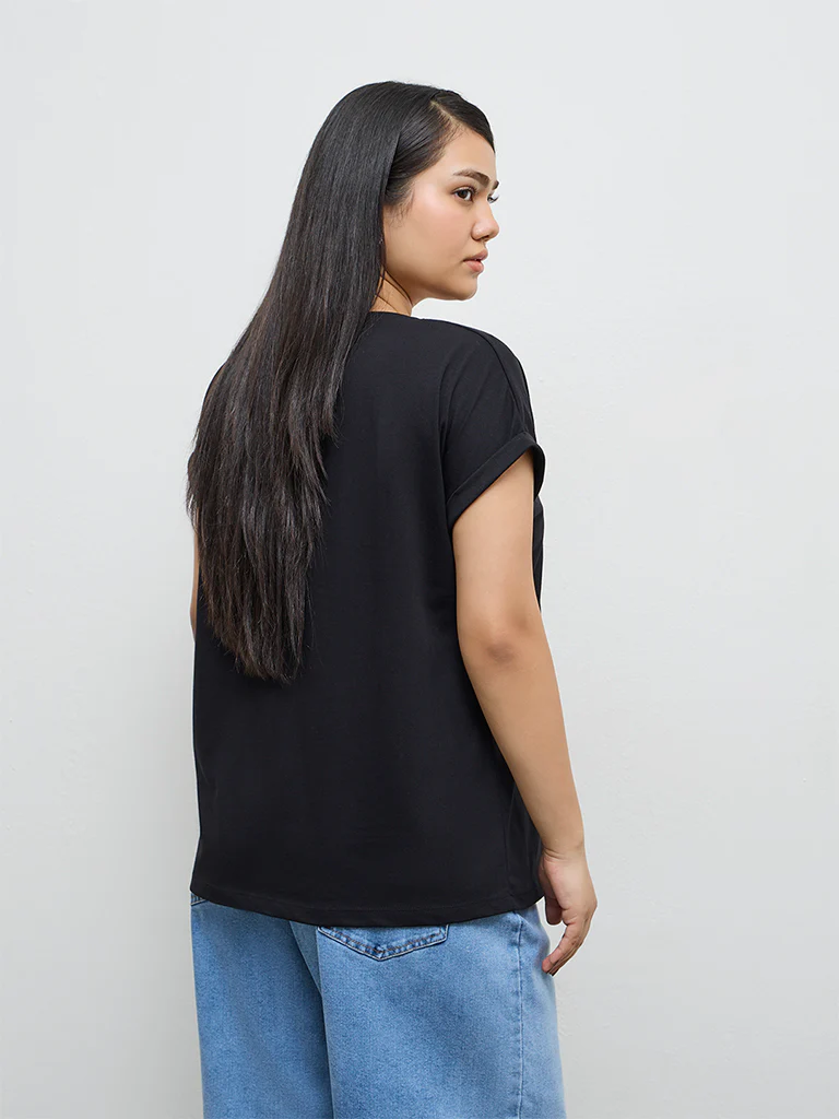Gia Black Embellished Cotton T-Shirt - Image 4