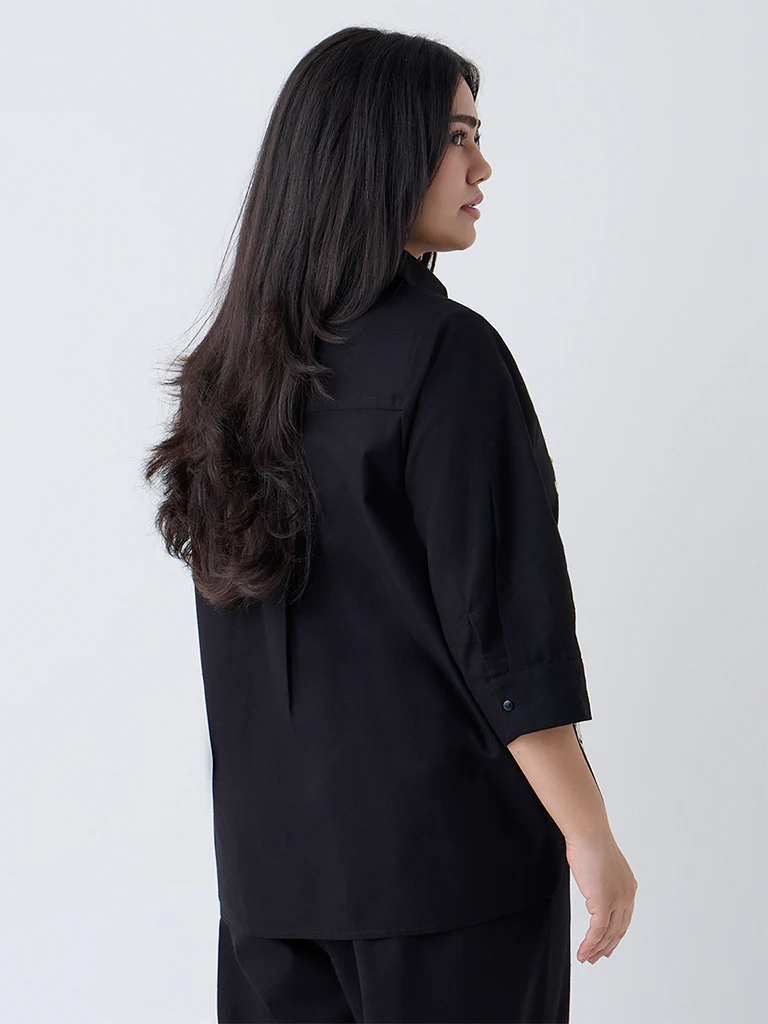 Gia Black Floral Embroidered Linen-Blend Shirt - Image 4