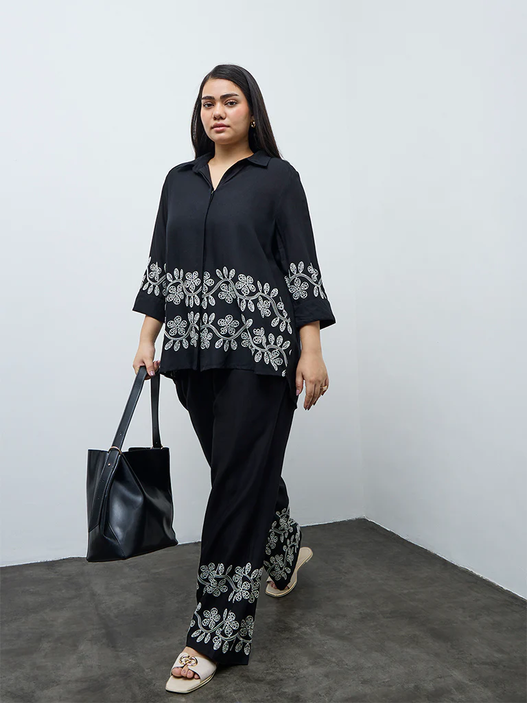 Gia Black Floral Embroidered Shirt - Image 2