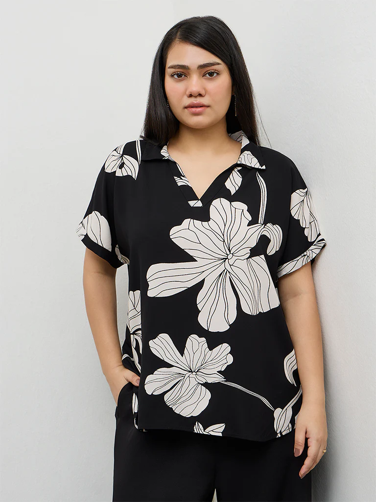 Gia Black Floral Printed Blouse - Image 2