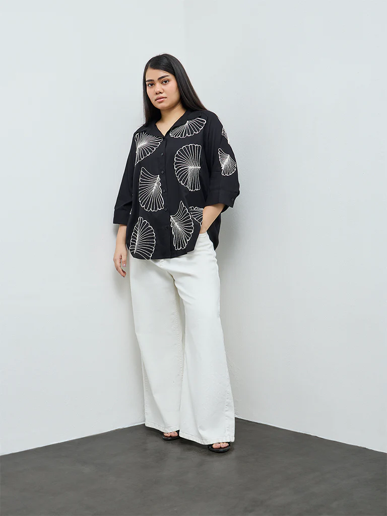 Gia Black Foliage Embroidered Shirt - Image 2