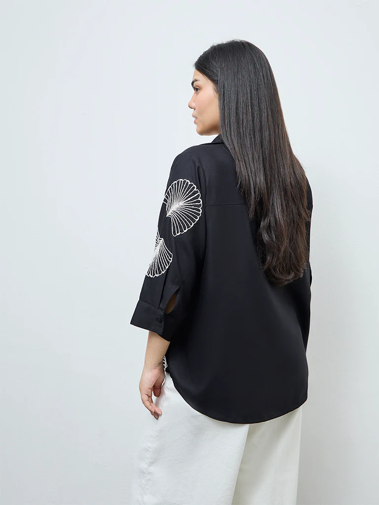 Gia Black Foliage Embroidered Shirt - Image 4