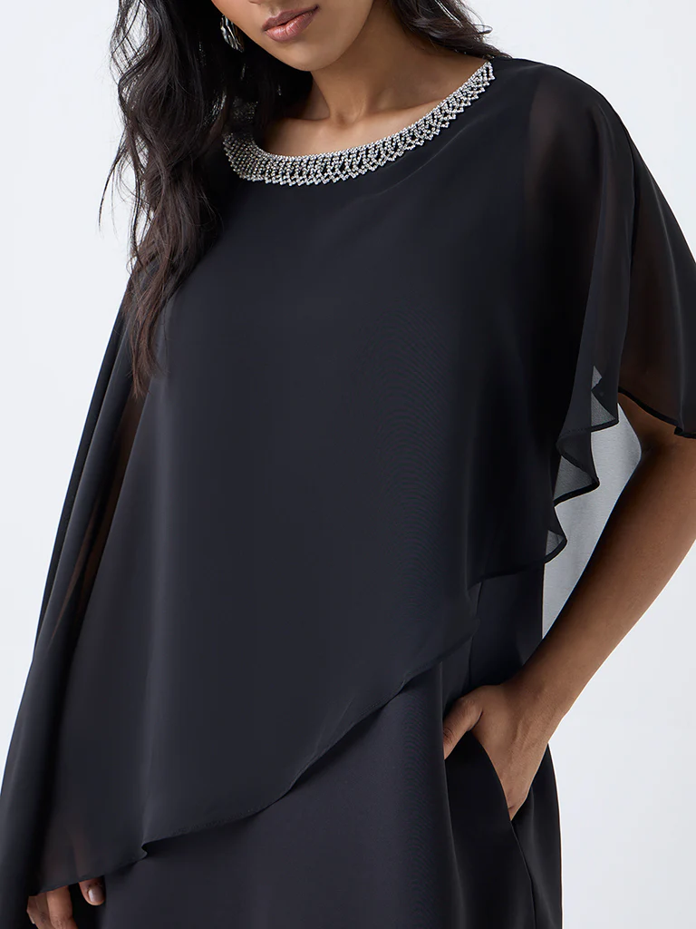Gia Black Mesh Overlay A-Line Dress - Image 3