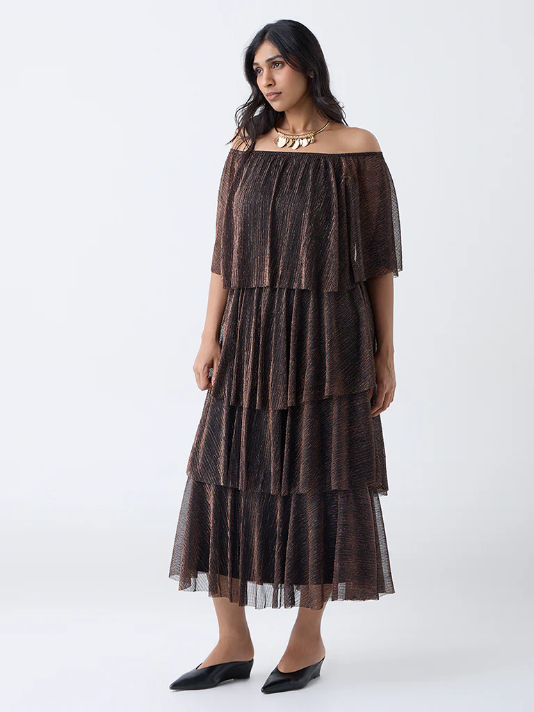 Gia Black Metallic Ruffle A-Line Dress - Image 2