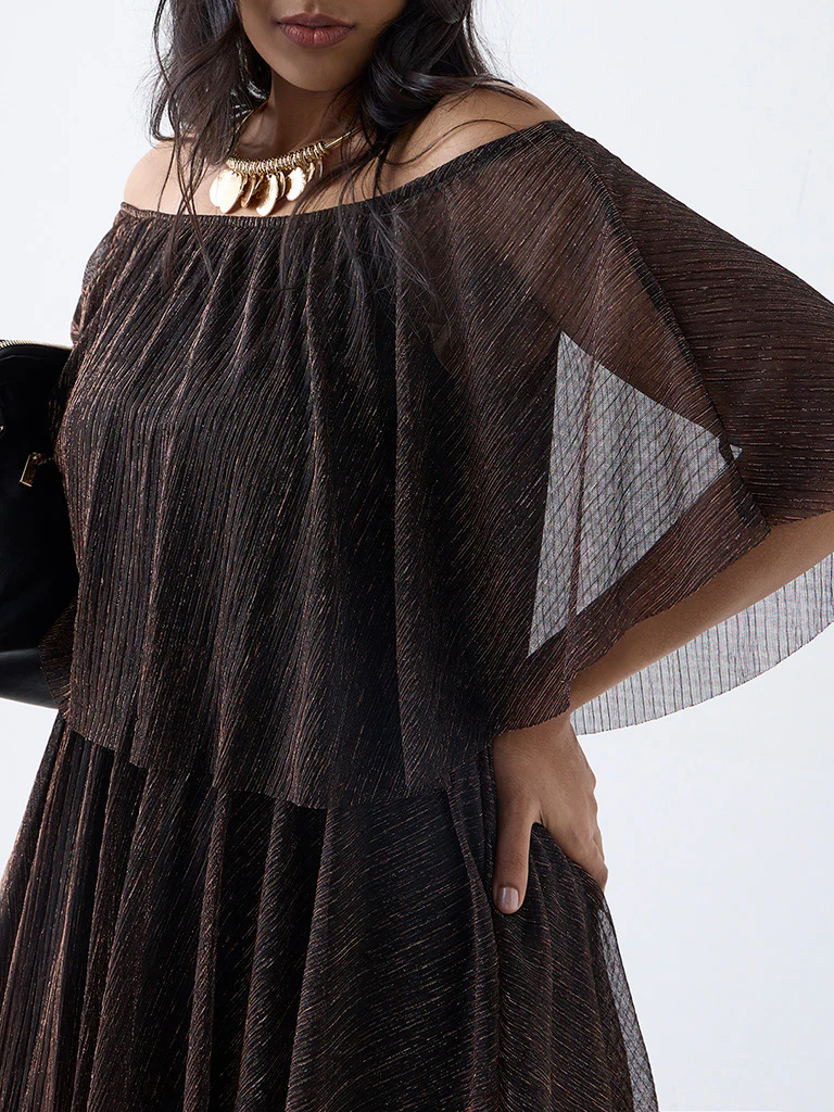 Gia Black Metallic Ruffle A-Line Dress - Image 3