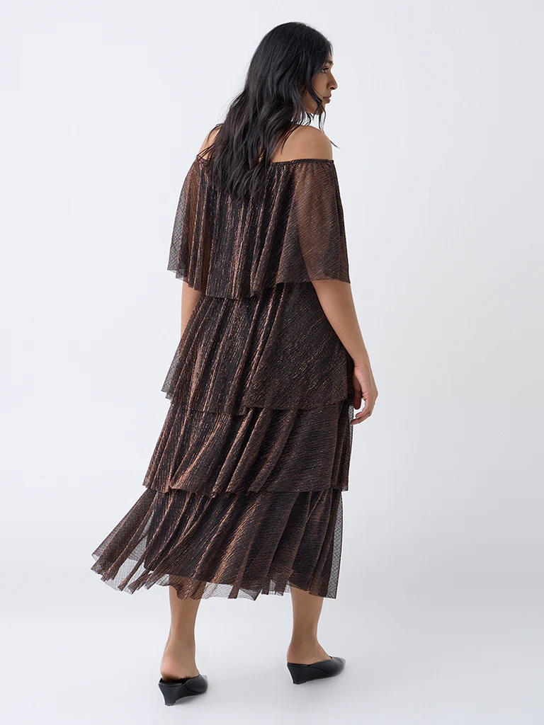 Gia Black Metallic Ruffle A-Line Dress - Image 4