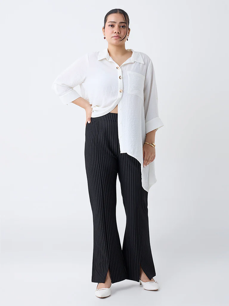 Gia Black Pinstriped High-Rise Bootcut Trousers