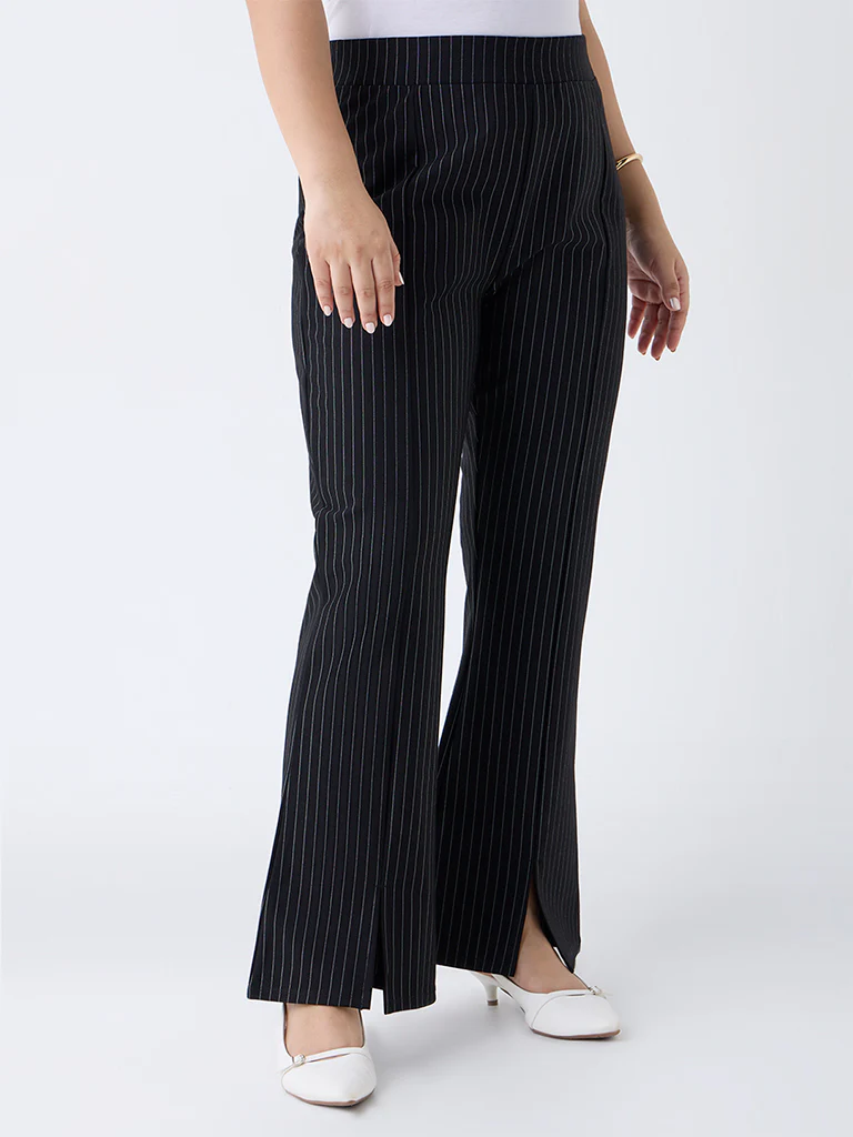 Gia Black Pinstriped High-Rise Bootcut Trousers - Image 2