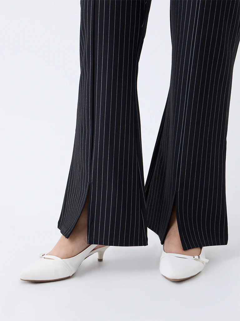 Gia Black Pinstriped High-Rise Bootcut Trousers - Image 3