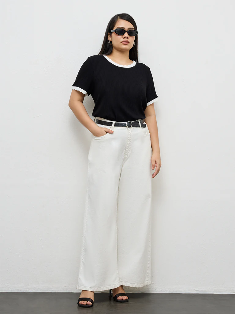 Gia Black Ribbed T-Shirt