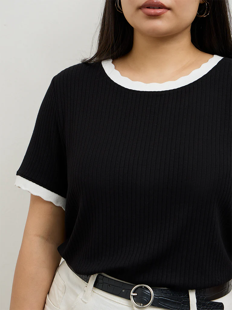 Gia Black Ribbed T-Shirt - Image 3