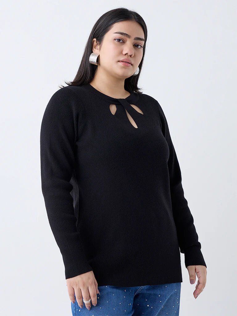 Gia Black Ribbed-Textured Sweater - Image 2