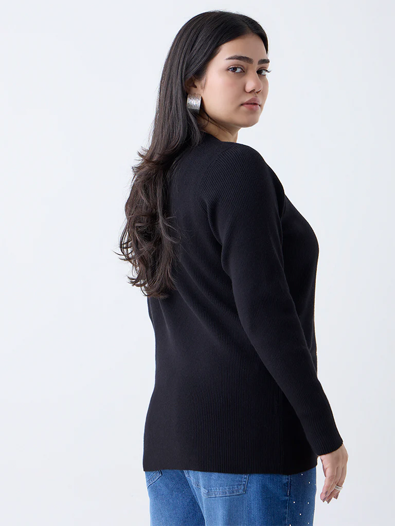 Gia Black Ribbed-Textured Sweater - Image 4