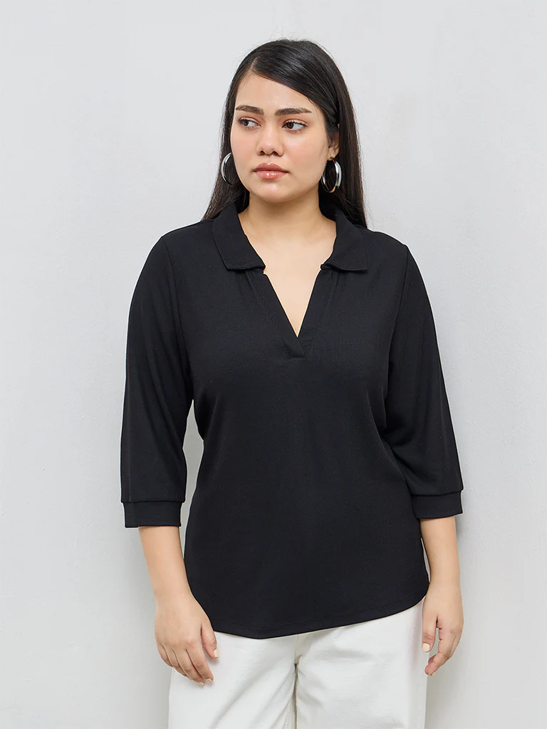 Gia Black Ribbed-Textured Top - Image 2