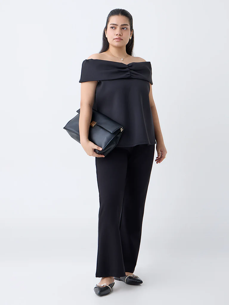 Gia Black Ruched Off-Shoulder Top - Image 2