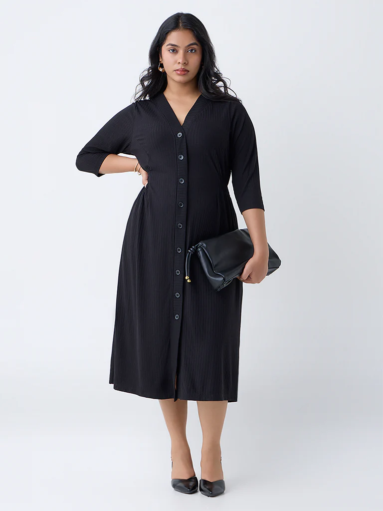 Gia Black Self-Striped Straight Dress - Image 2