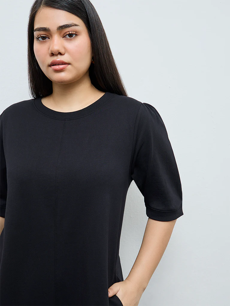 Gia Black Solid A-Line Cotton Dress - Image 2