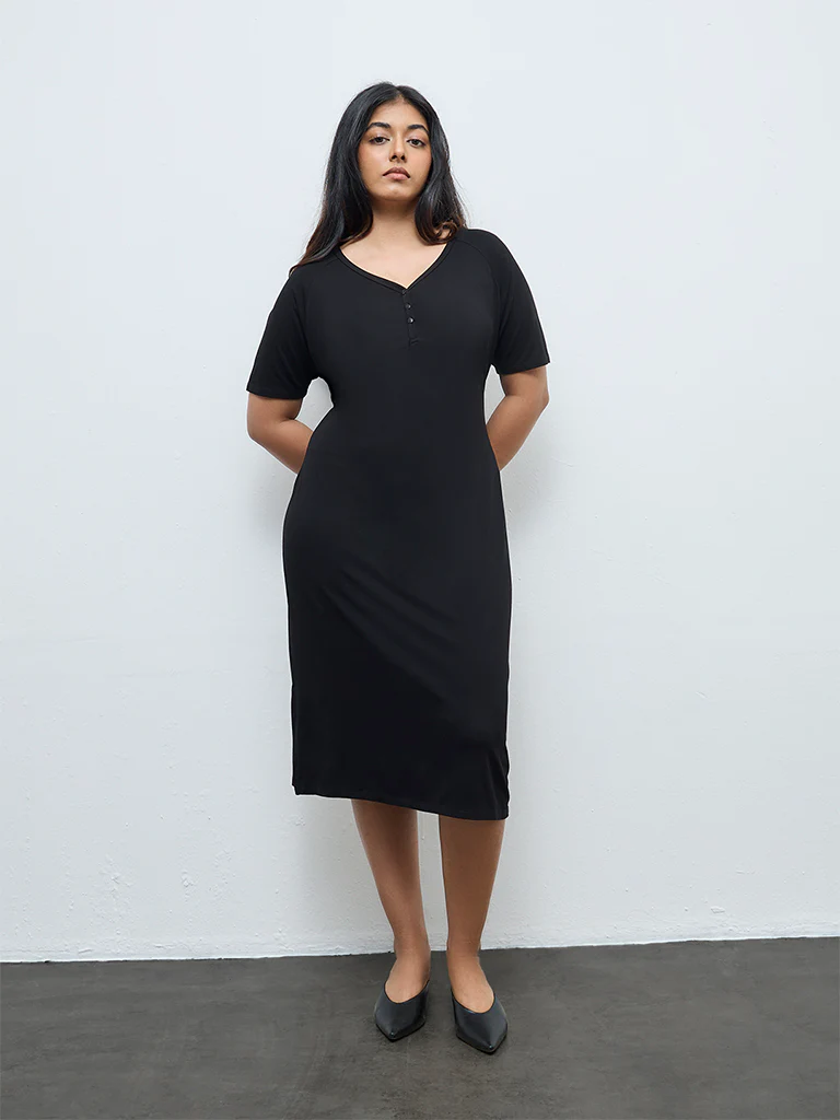 Gia Black Solid A-Line Dress