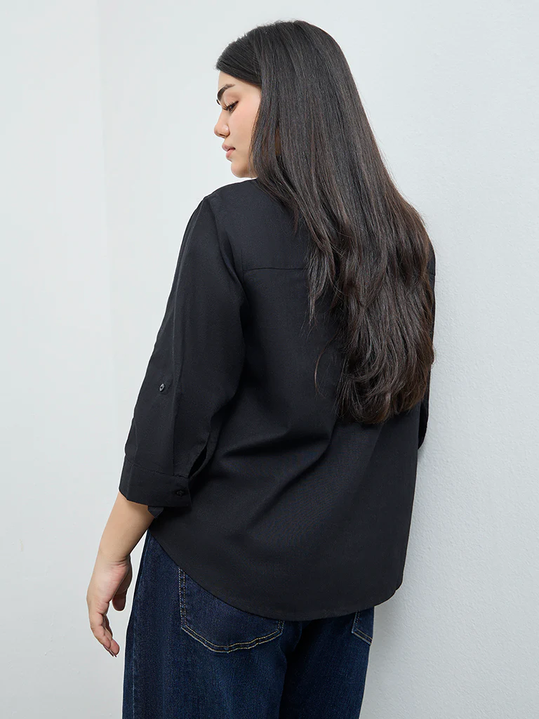 Gia Black Solid Cotton-Blend Blouse - Image 4